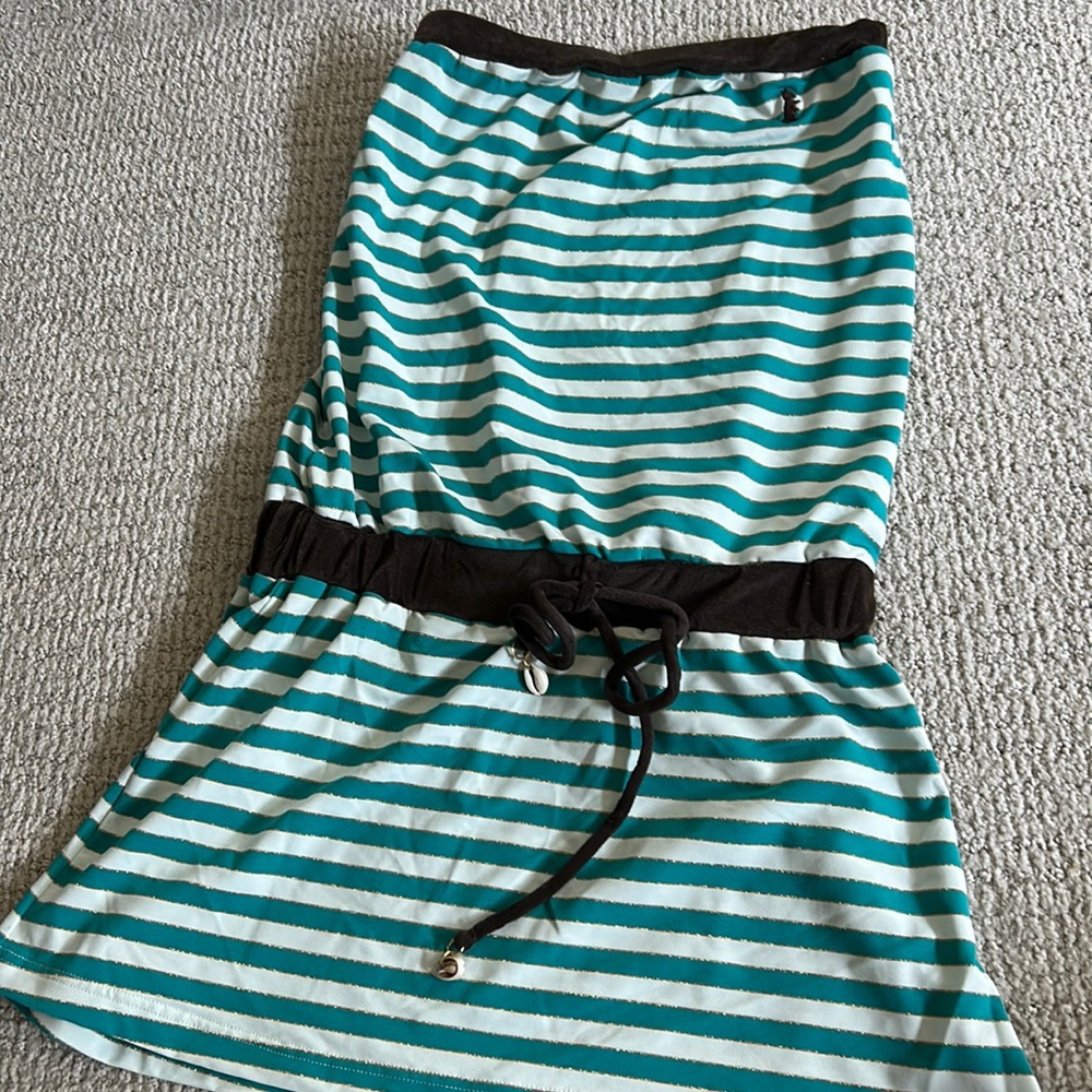 Teal and white striped with brown velour detailing. Juicy couture swim cover up